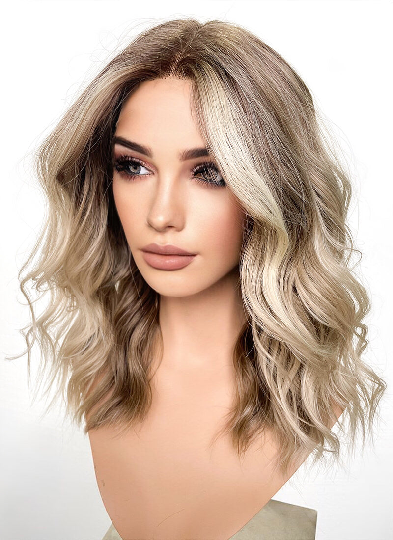 Balayage Blonde Highlights Money Piece Wavy Lace Front Kanekalon Synthetic Wig LF6001