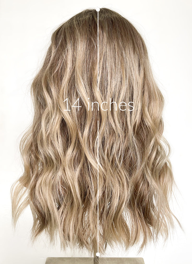 Balayage Blonde Highlights Money Piece Wavy Lace Front Kanekalon Synthetic Wig LF6001