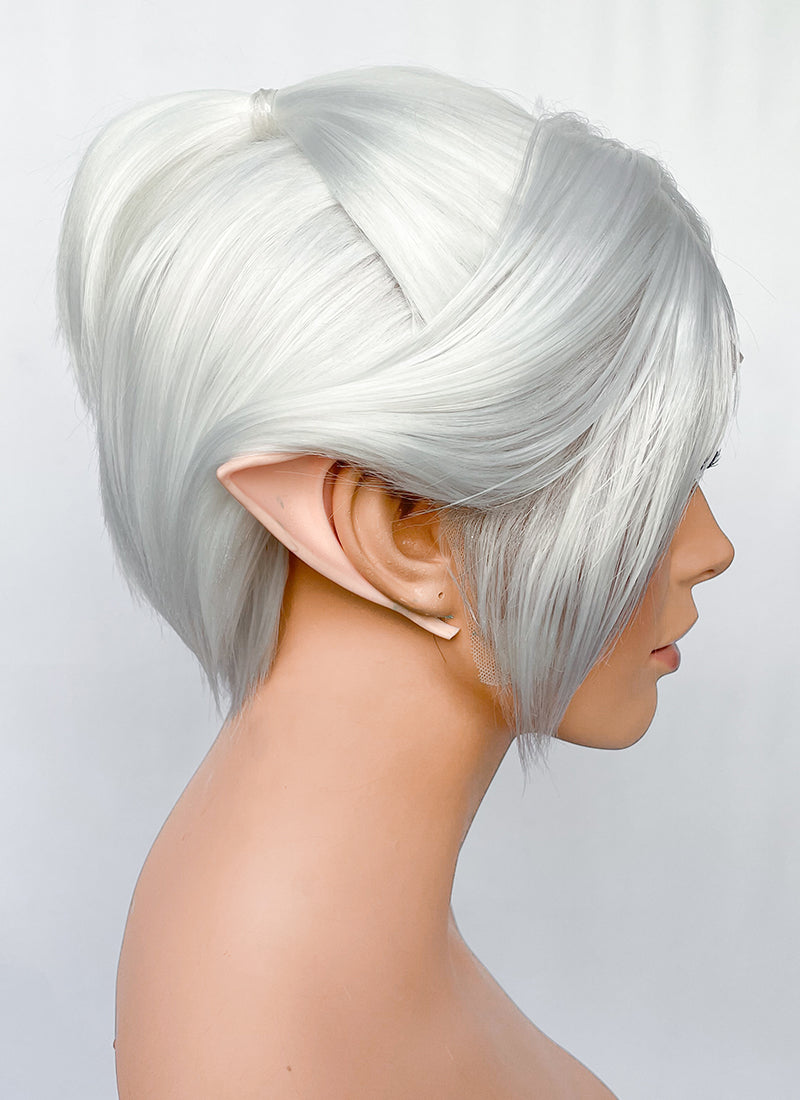 Baldur's Gate 3 Shadowheart White Yaki Straight Lace Front Synthetic Wig With Ponytail Extension LF6048