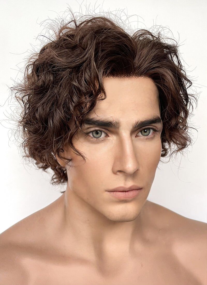 Wonka Timothee Chalamet Brunette Spiral Curly Lace Front Synthetic Hair Men's Wig LF6054