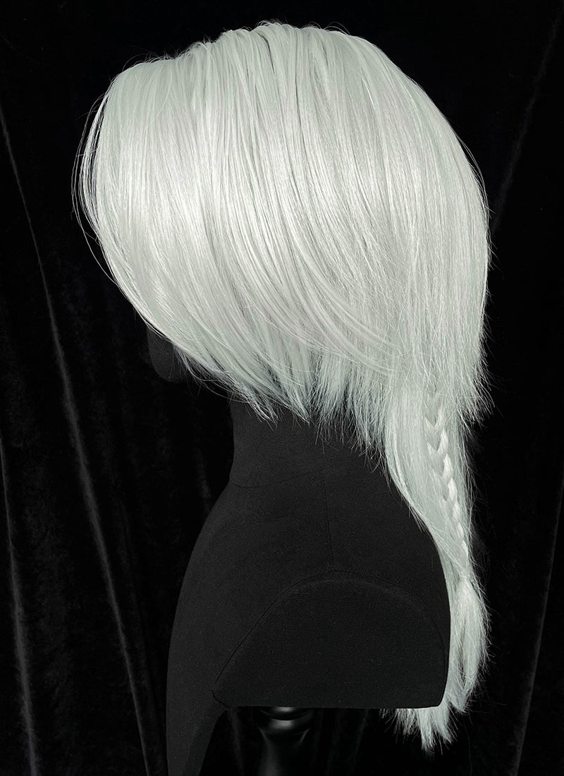 Silver Grey Straight Braided Lace Front Synthetic Wig With Shaved Side LF6058A