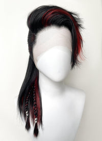 Baldur's Gate 3 Karlach Black Mixed Red Straight Lace Front Synthetic Wig LF6058