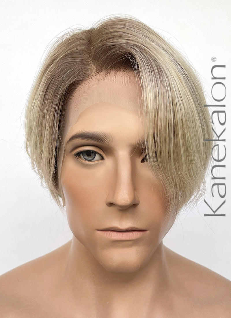 Straight Blonde With Brown Roots 13" x 6" Lace Top Kanekalon Synthetic Men's Wig NM024