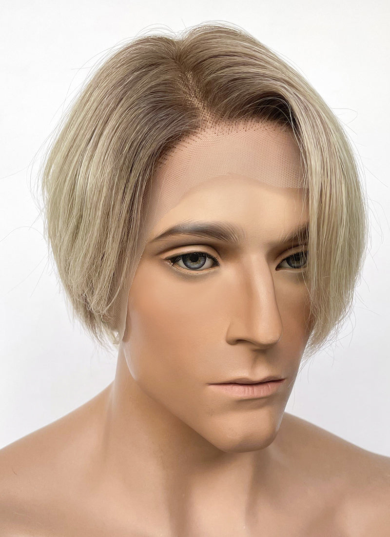 Straight Blonde With Brown Roots 13" x 6" Lace Top Kanekalon Synthetic Men's Wig NM024
