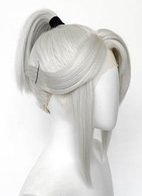 Valorant Jett Silver Grey Straight Yaki Lace Front Synthetic Wig With Ponytail LF6118