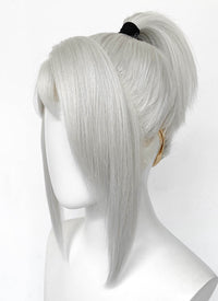 Valorant Jett Silver Grey Straight Yaki Lace Front Synthetic Wig With Ponytail LF6118