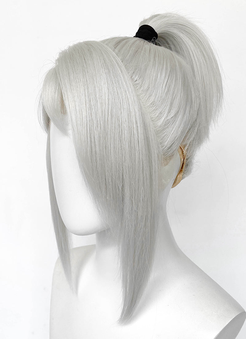 Valorant Jett Silver Grey Straight Yaki Lace Front Synthetic Wig With Ponytail LF6118