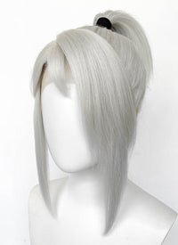 Valorant Jett Silver Grey Straight Yaki Lace Front Synthetic Wig With Ponytail LF6118
