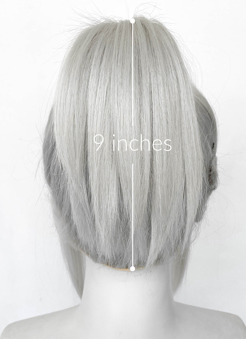 Valorant Jett Silver Grey Straight Yaki Lace Front Synthetic Wig With Ponytail LF6118