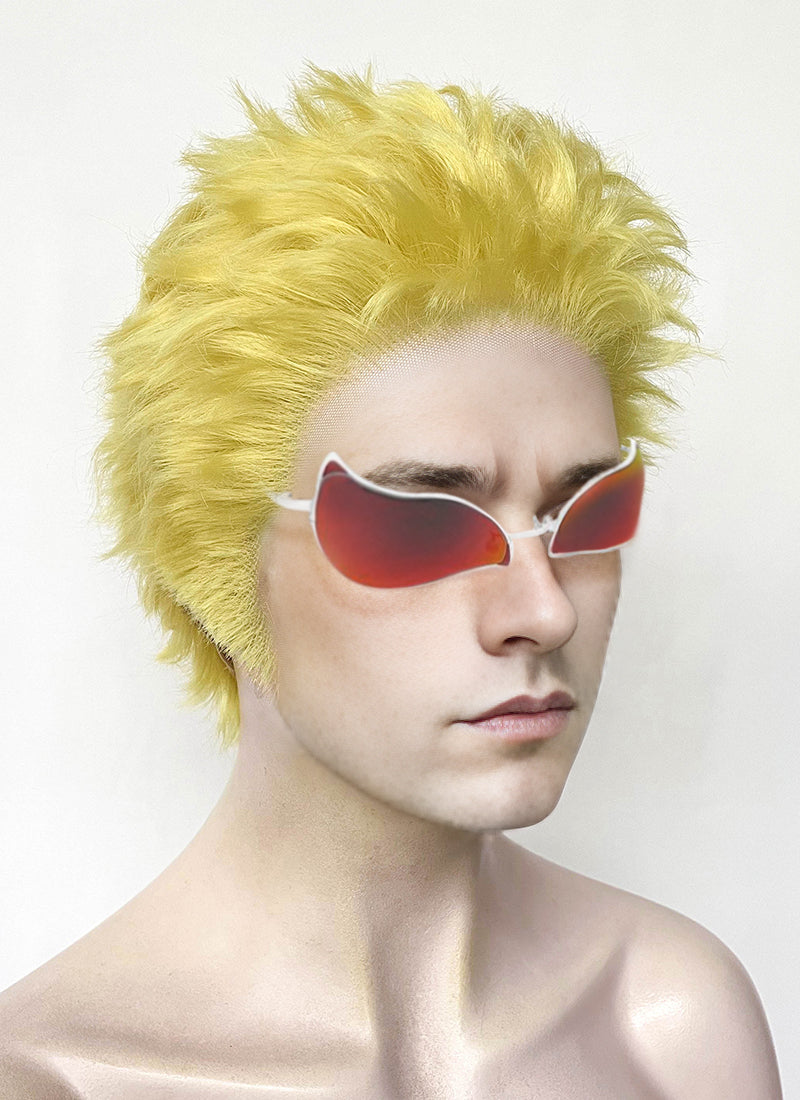 One Piece Donquixote Doflamingo Yellow Wavy Lace Front Synthetic Men's Wig LF6127