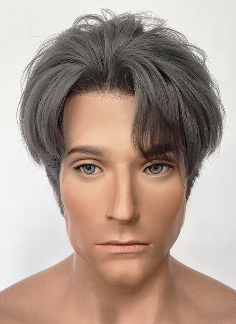 Dark Grey Straight Yaki Lace Front Synthetic Men's Wig NM026