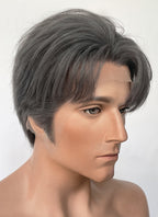 Dark Grey Straight Yaki Lace Front Synthetic Men's Wig NM026