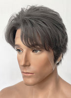 Dark Grey Straight Yaki Lace Front Synthetic Men's Wig NM026