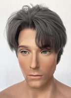 Dark Grey Straight Yaki Lace Front Synthetic Men's Wig NM026