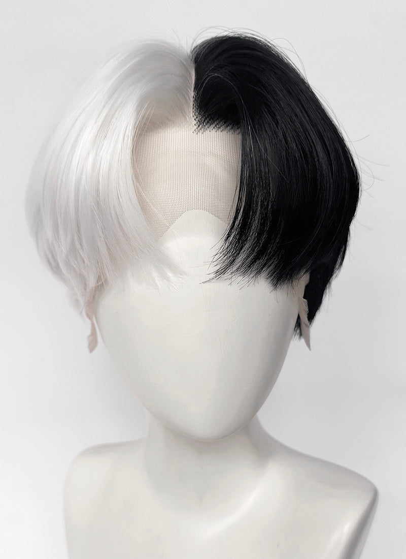 Black White Split Gemini Color Straight Lace Front Synthetic Men's Wig LF6150