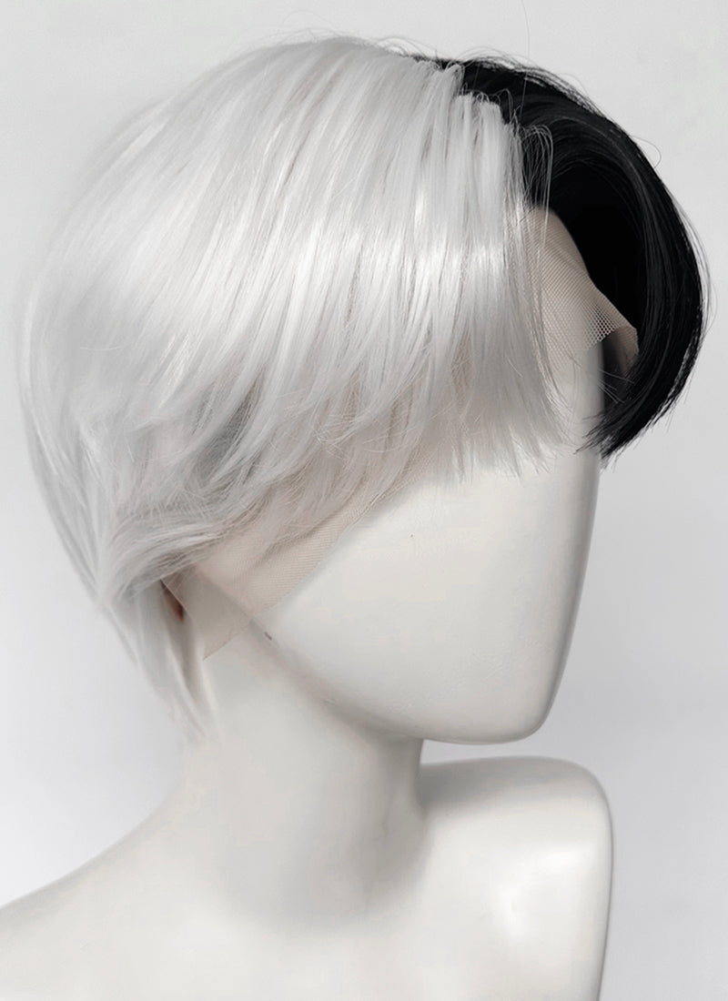 Black White Split Gemini Color Straight Lace Front Synthetic Men's Wig LF6150