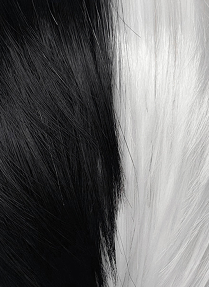 Black White Split Gemini Color Straight Lace Front Synthetic Men's Wig LF6150