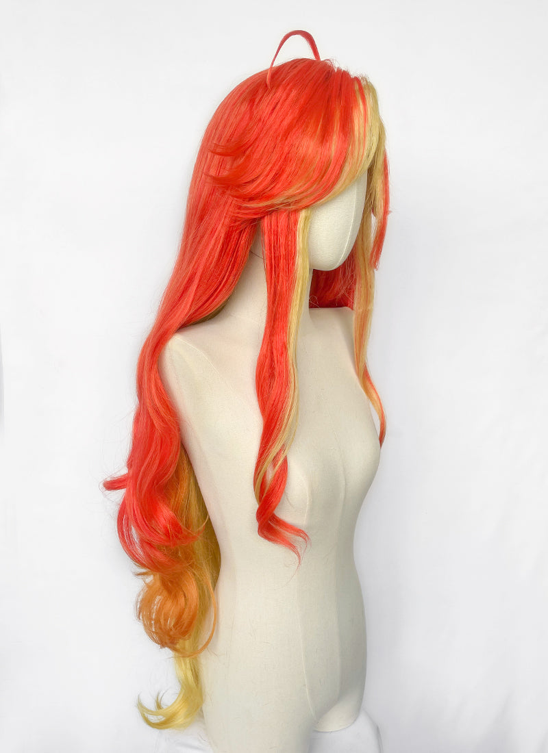Genshin Impact Mavuika Red Orange Yellow Mixed Wavy Lace Front Synthetic Wig LF6172