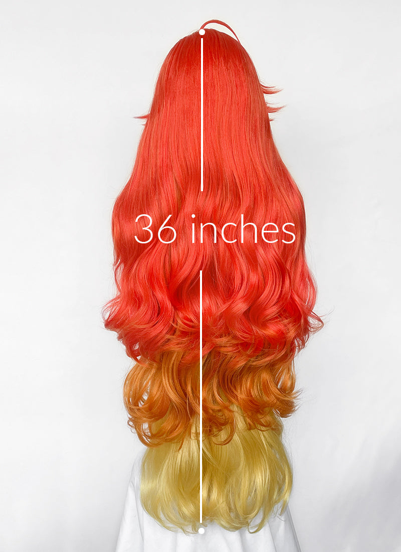 Genshin Impact Mavuika Red Orange Yellow Mixed Wavy Lace Front Synthetic Wig LF6172