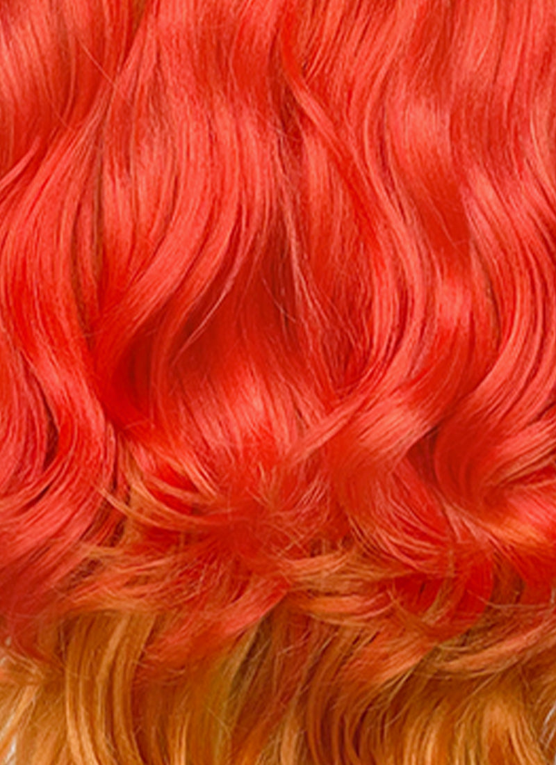 Genshin Impact Mavuika Red Orange Yellow Mixed Wavy Lace Front Synthetic Wig LF6172