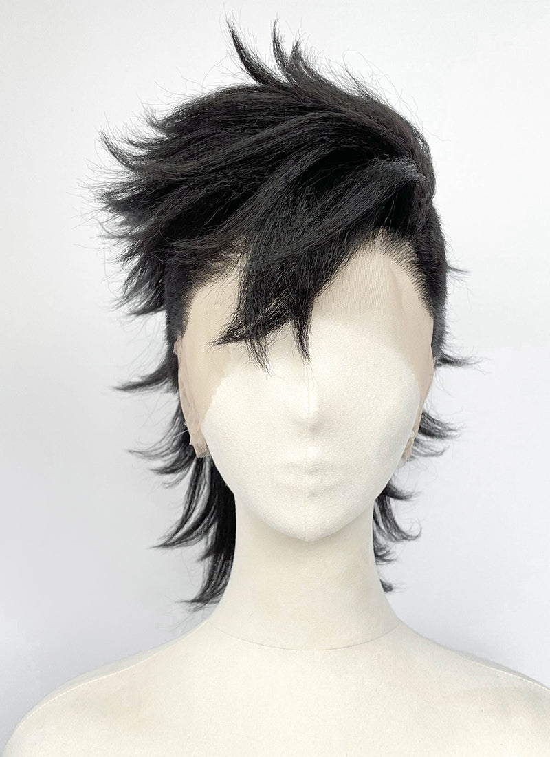 Demon Slayer: Kimetsu no Yaiba Genya Shinazugawa Black Full Lace Synthetic Men's Shaved Sides Wig LF6202