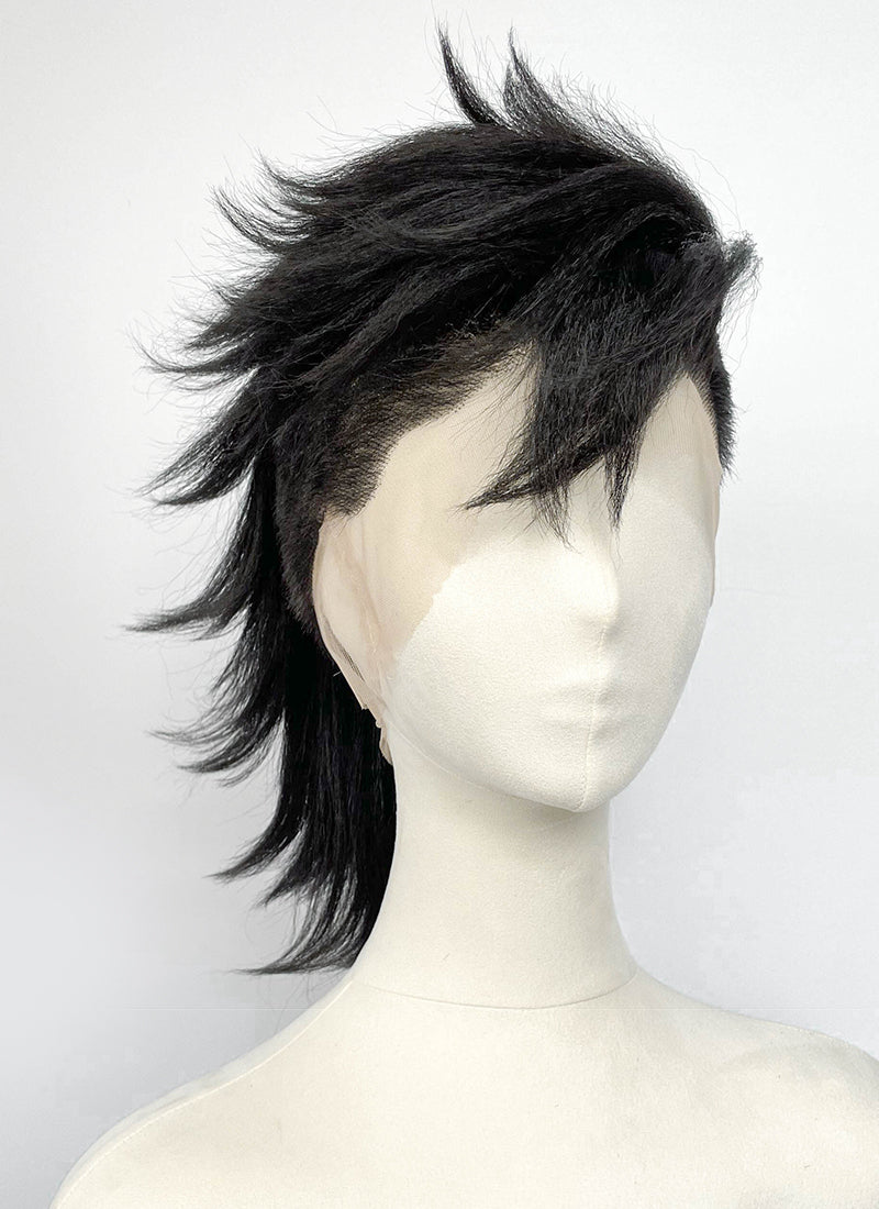 Demon Slayer: Kimetsu no Yaiba Genya Shinazugawa Black Full Lace Synthetic Men's Shaved Sides Wig LF6202