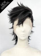 Demon Slayer: Kimetsu no Yaiba Genya Shinazugawa Black Full Lace Synthetic Men's Shaved Sides Wig LF6202