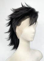 Demon Slayer: Kimetsu no Yaiba Genya Shinazugawa Black Full Lace Synthetic Men's Shaved Sides Wig LF6202