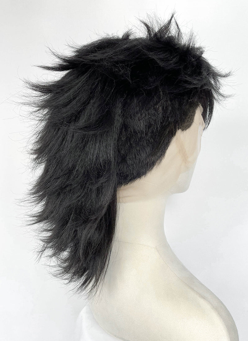 Demon Slayer: Kimetsu no Yaiba Genya Shinazugawa Black Full Lace Synthetic Men's Shaved Sides Wig LF6202
