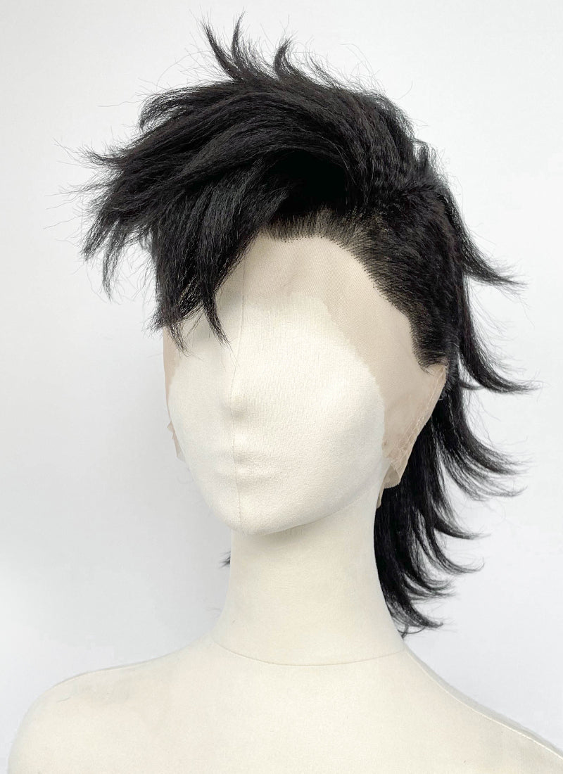Demon Slayer: Kimetsu no Yaiba Genya Shinazugawa Black Full Lace Synthetic Men's Shaved Sides Wig LF6202