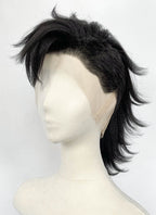 Demon Slayer: Kimetsu no Yaiba Genya Shinazugawa Black Full Lace Synthetic Men's Shaved Sides Wig LF6202