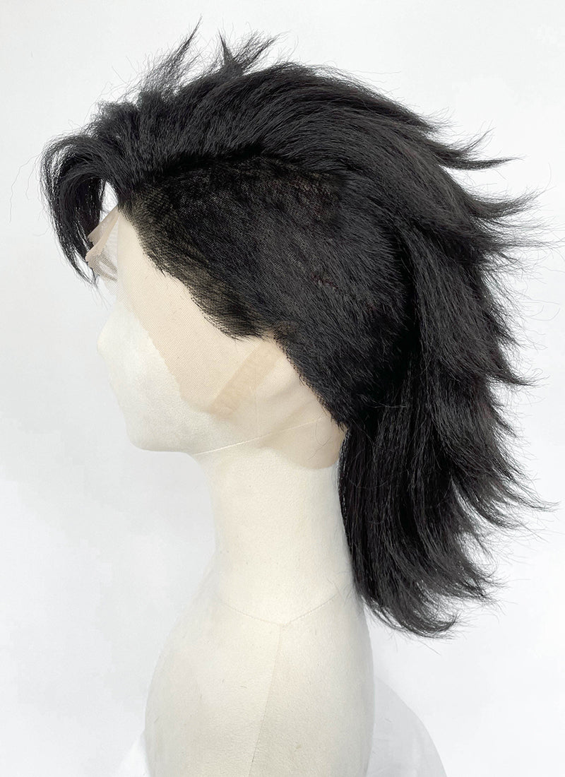Demon Slayer: Kimetsu no Yaiba Genya Shinazugawa Black Full Lace Synthetic Men's Shaved Sides Wig LF6202