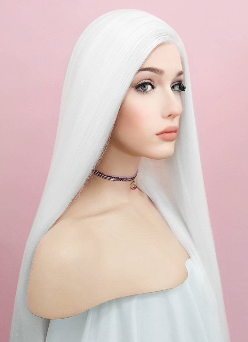 Straight Yaki White Lace Front Synthetic Wig LF701B