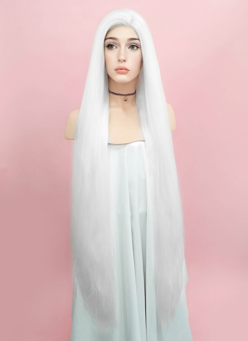 Straight Yaki White Lace Front Synthetic Wig LF701B