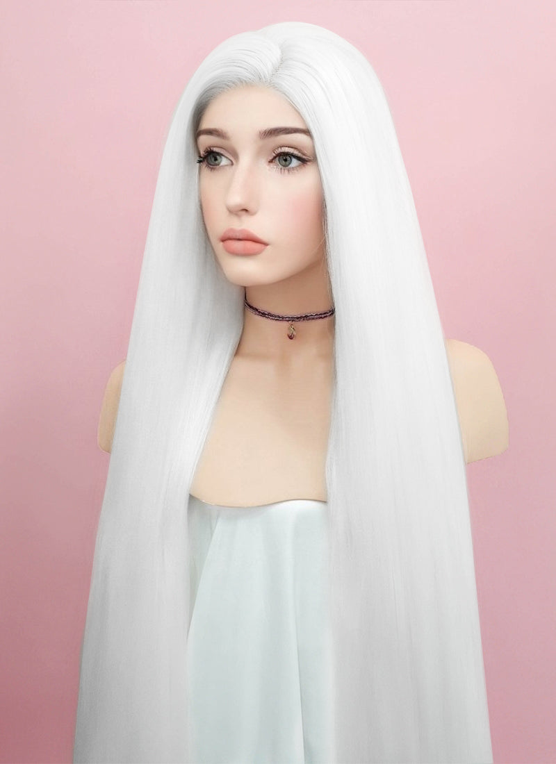 Straight Yaki White Lace Front Synthetic Wig LF701B