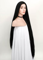 Straight Yaki Jet Black Lace Front Synthetic Wig LF701R