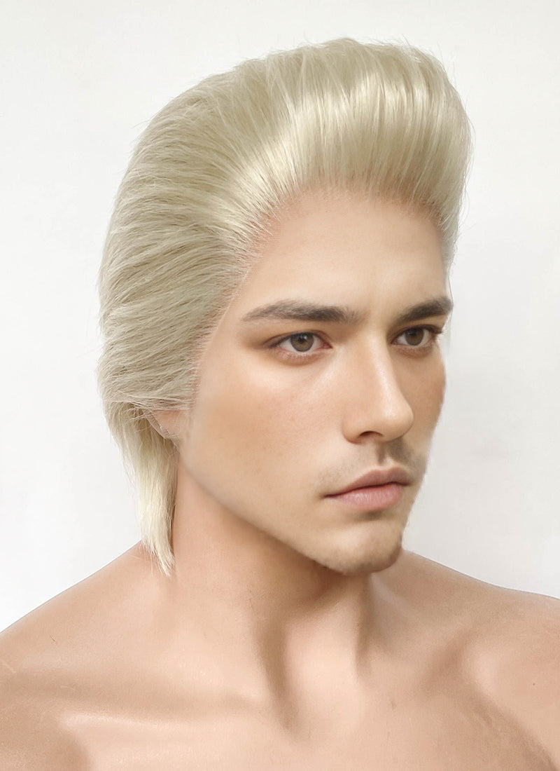 Pastel Ash Blonde Straight Slicked Back Lace Front Synthetic Men's Wig LF8037