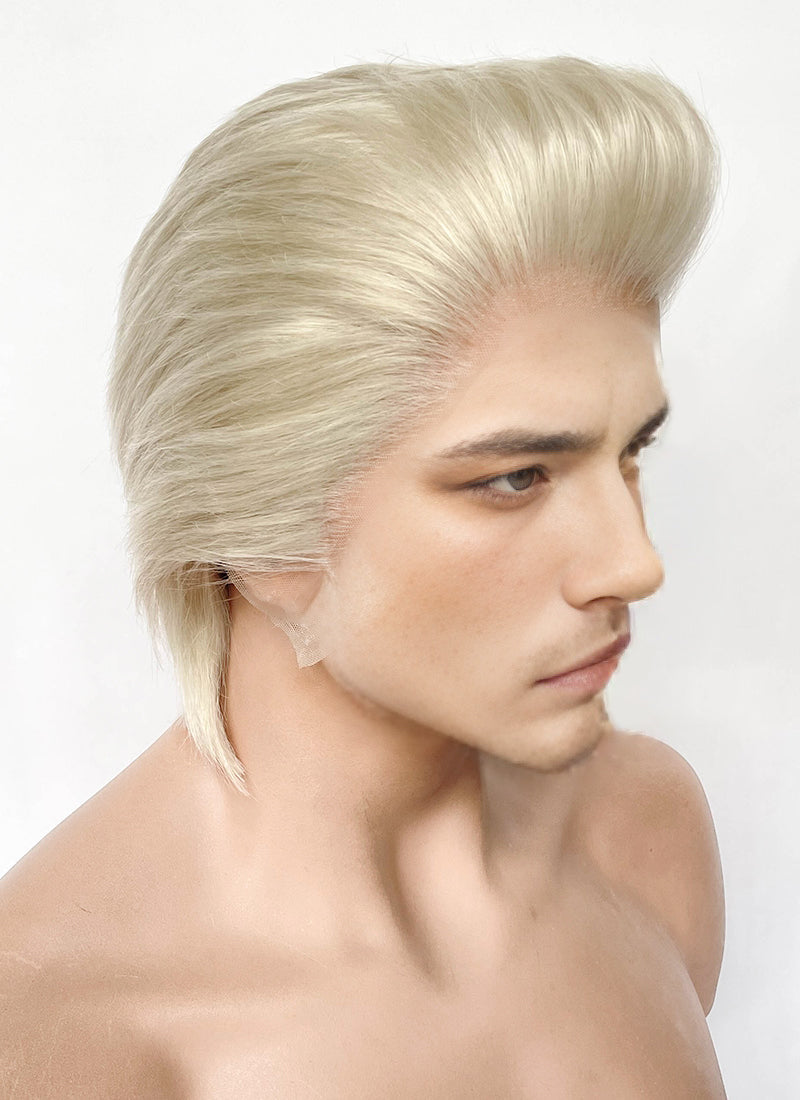 Pastel Ash Blonde Straight Slicked Back Lace Front Synthetic Men's Wig LF8037