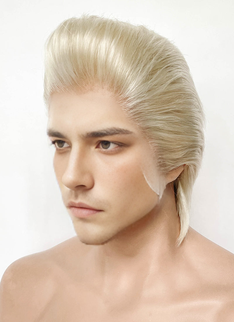 Pastel Ash Blonde Straight Slicked Back Lace Front Synthetic Men's Wig LF8037