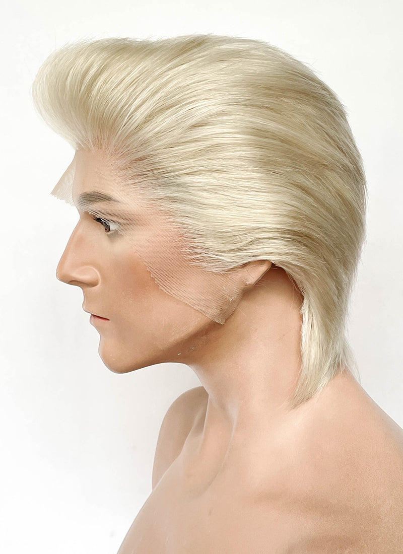 Pastel Ash Blonde Straight Slicked Back Lace Front Synthetic Men's Wig LF8037