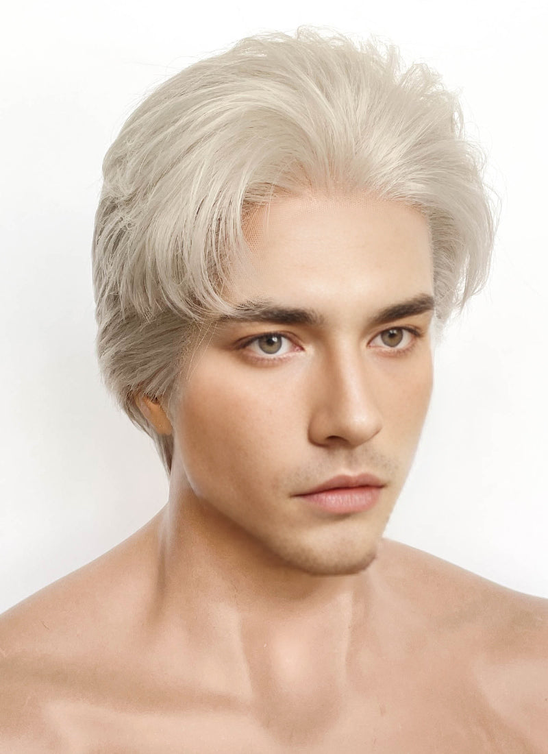 Pastel Grey Blonde Straight Lace Front Synthetic Men's Wig LF8038
