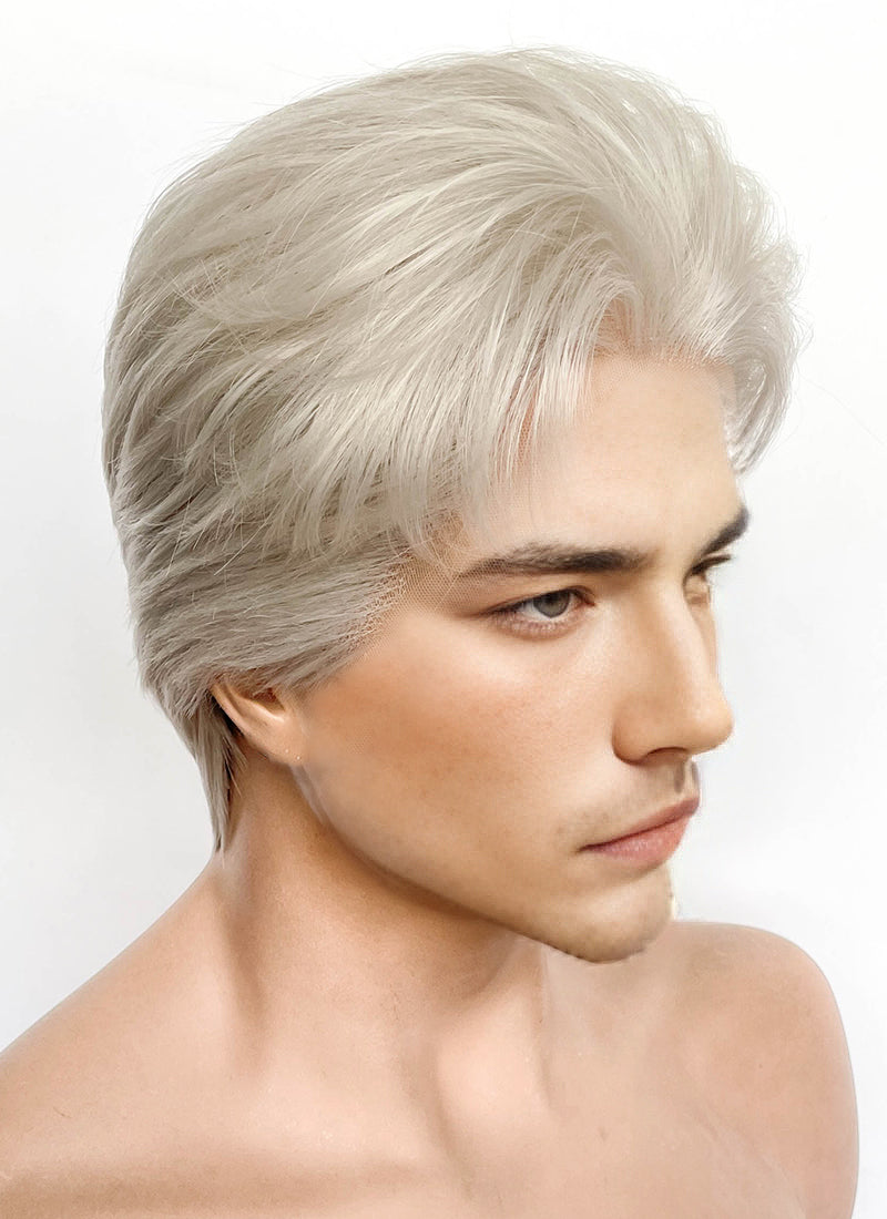Pastel Grey Blonde Straight Lace Front Synthetic Men's Wig LF8038