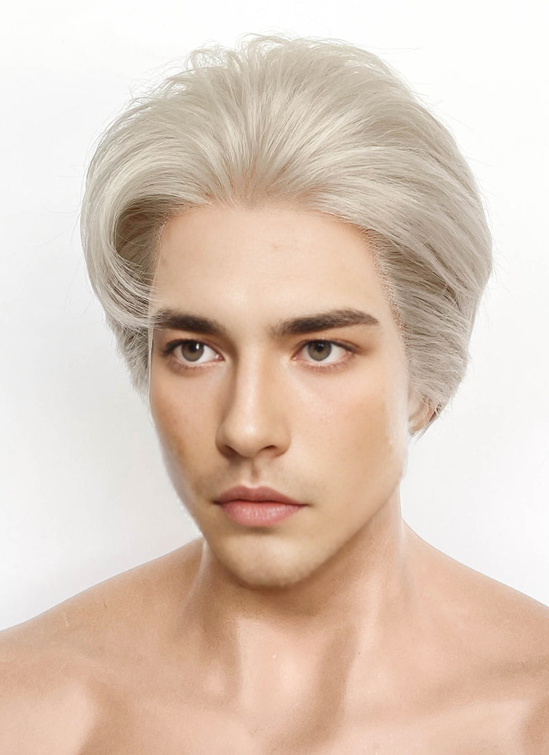 Pastel Grey Blonde Straight Lace Front Synthetic Men's Wig LF8038