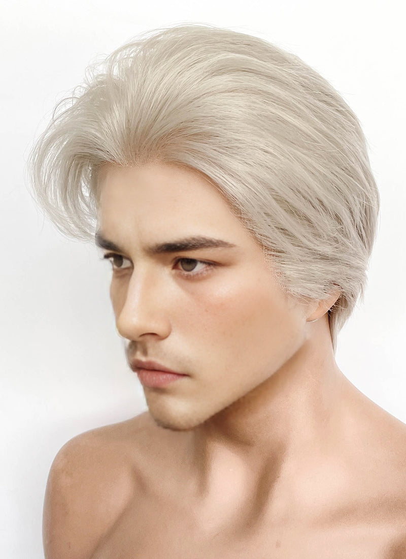 Pastel Grey Blonde Straight Lace Front Synthetic Men's Wig LF8038