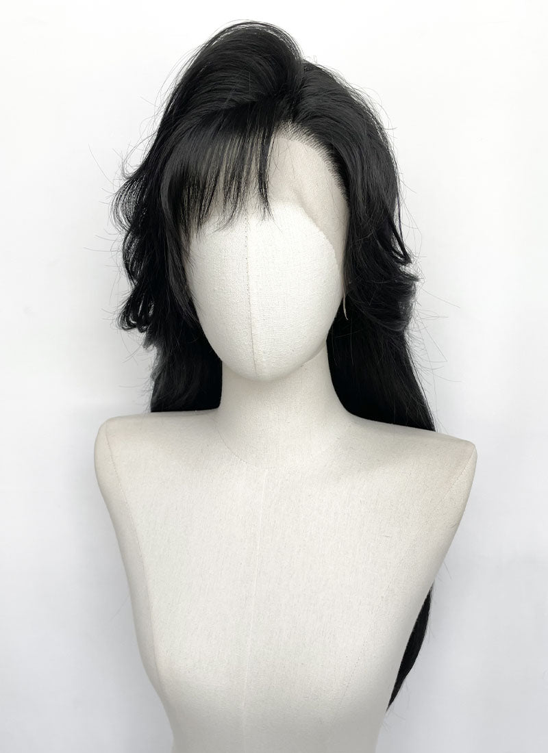 Jet Black Straight Lace Front Synthetic Hair Wig With Fuffy Bang LF8053