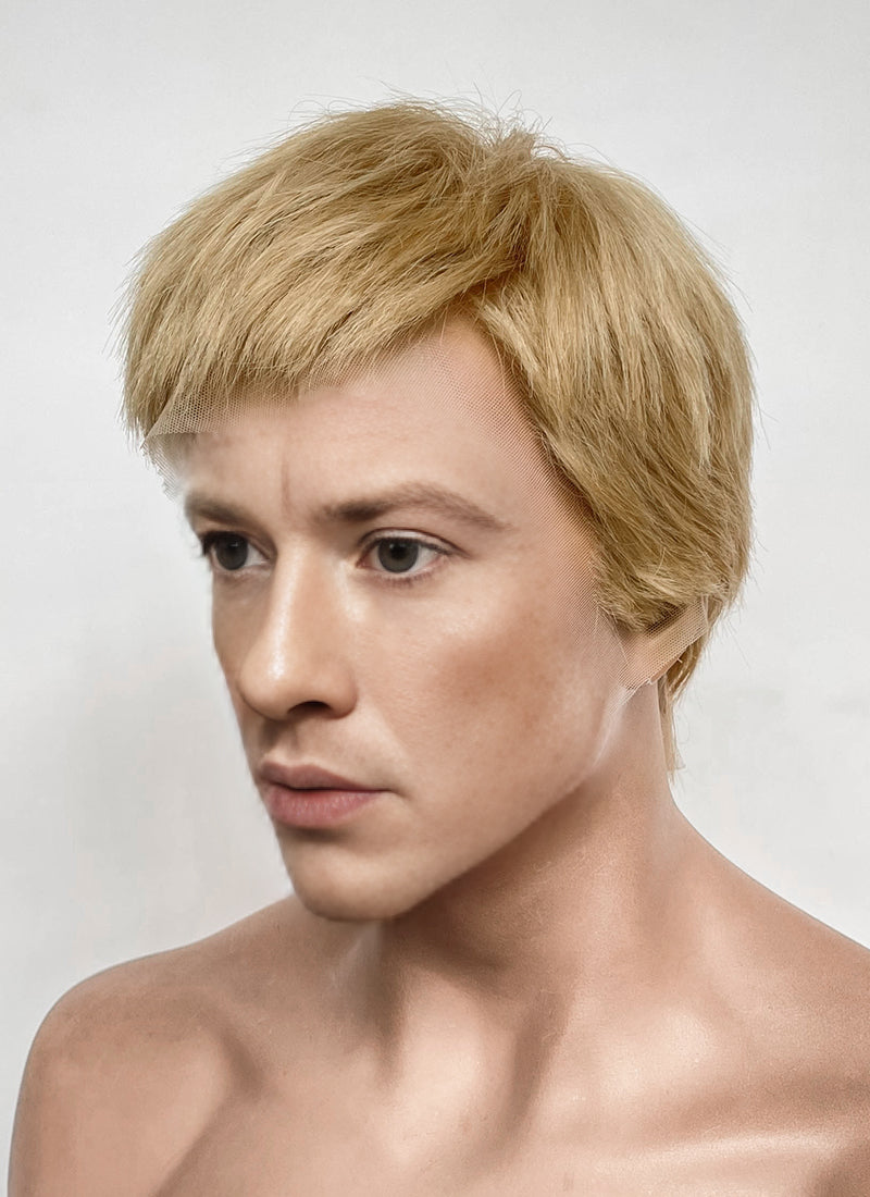 The Fantastic Four Human Torch Johnny Storm Golden Blonde Straight Yaki 13" x 6" Lace Top Synthetic Men's Wig LF8071