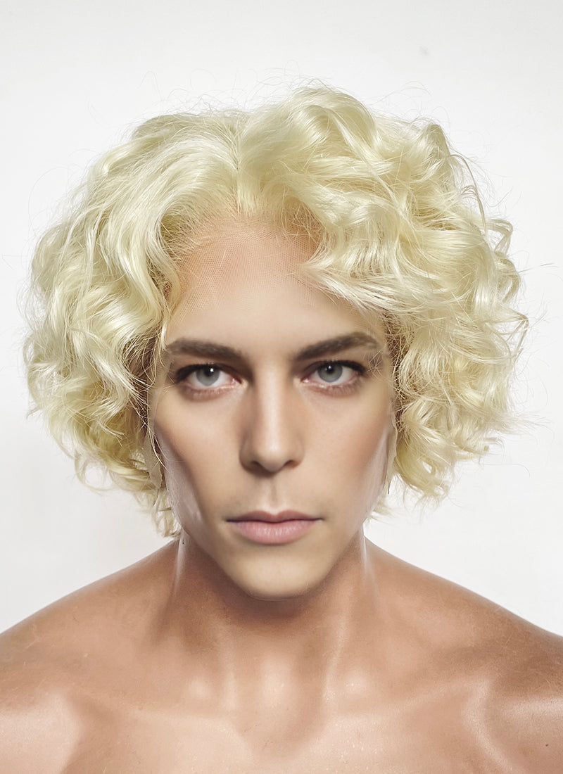 Blonde Curly Lace Front Synthetic Men's Wig LF8081