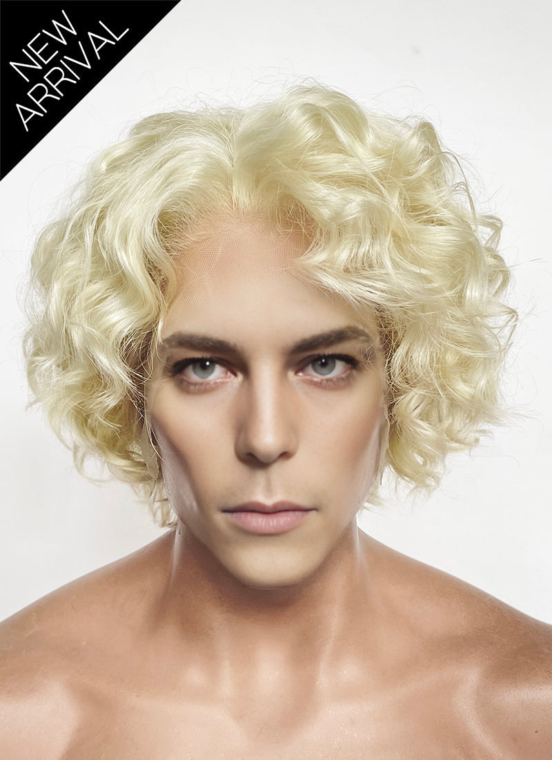 Blonde Curly Lace Front Synthetic Men's Wig LF8081