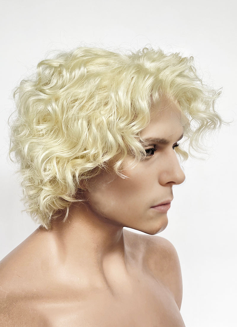 Blonde Curly Lace Front Synthetic Men's Wig LF8081