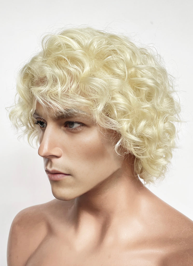Blonde Curly Lace Front Synthetic Men's Wig LF8081
